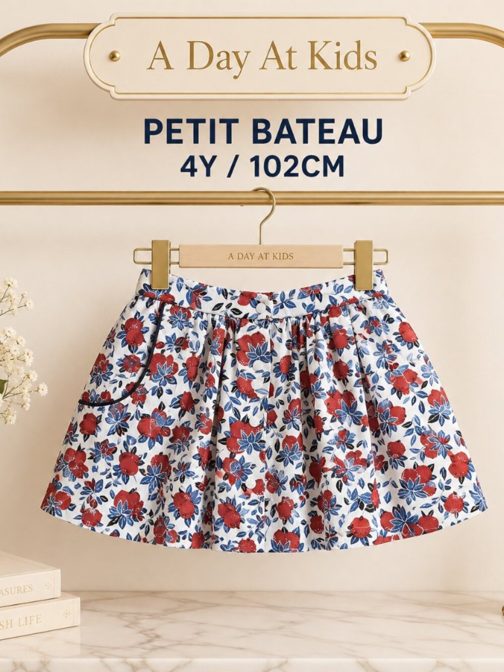 Petit Bateau Quiet Luxury Cotton Skirt 4Y Cottagecore Preppy Strawberry Garden